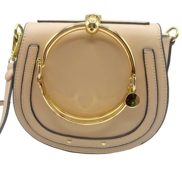 Chloe Style Crossbody Ring Bag-Beige Vegan Leather Gold Hardware - Picture 6 of 16